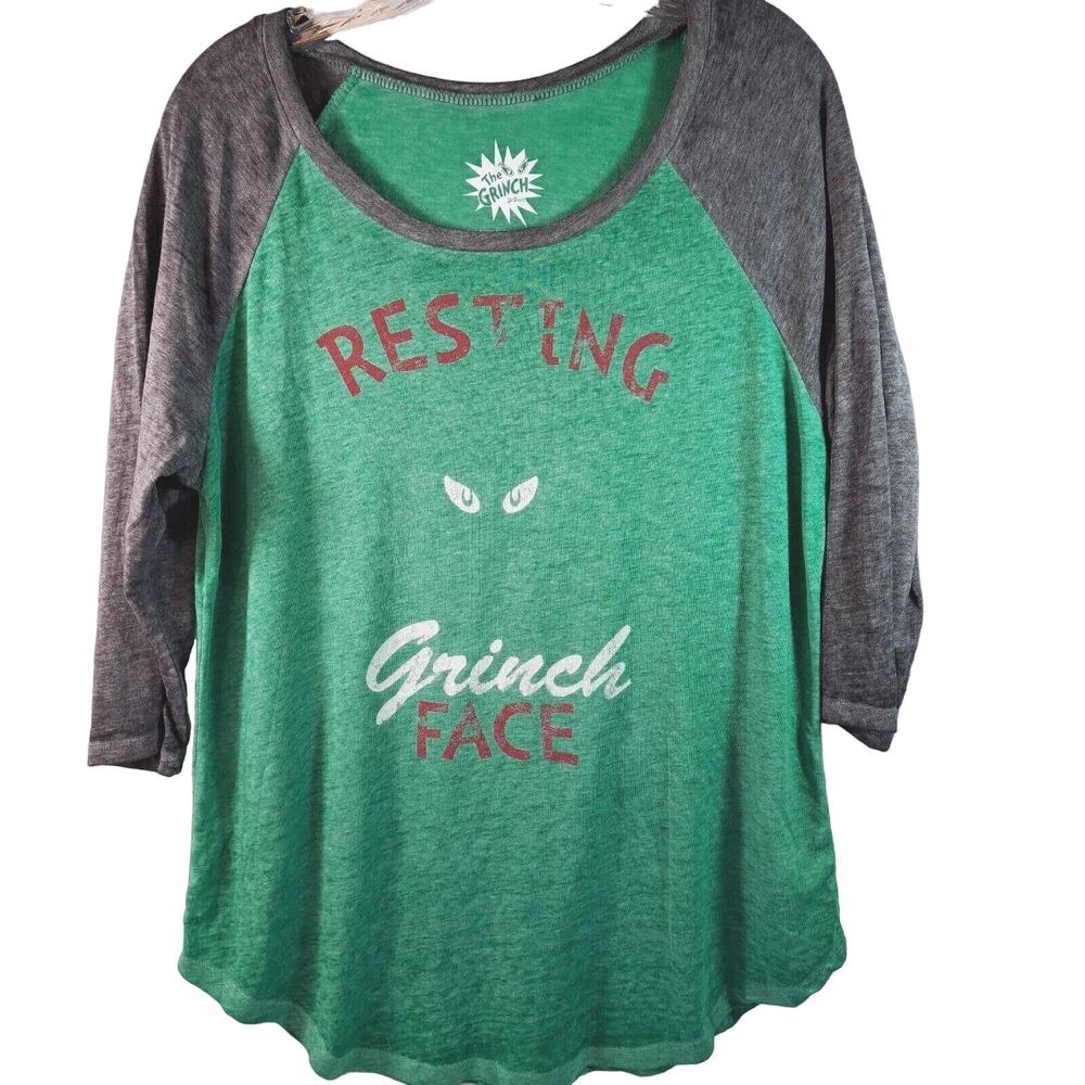 Dr. Seuss Holiday Shirt Womens Plus Size XXL Green Resting Grinch Face Christmas